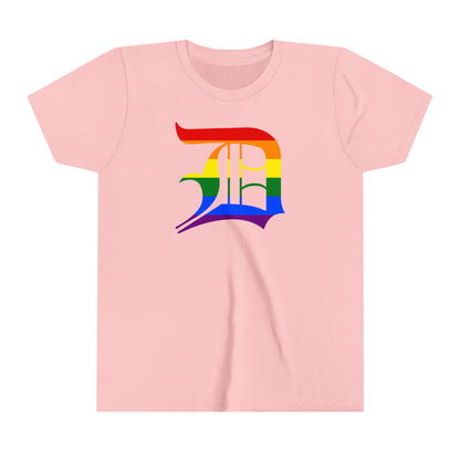 Detroit 'Old English D' T-Shirt (Rainbow Pride Edition) | Youth Short Sleeve