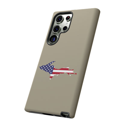 Michigan Upper Peninsula Tough Phone Case (Petoskey Stone Beige w/ UP USA Flag Outline) | Samsung & Pixel Android