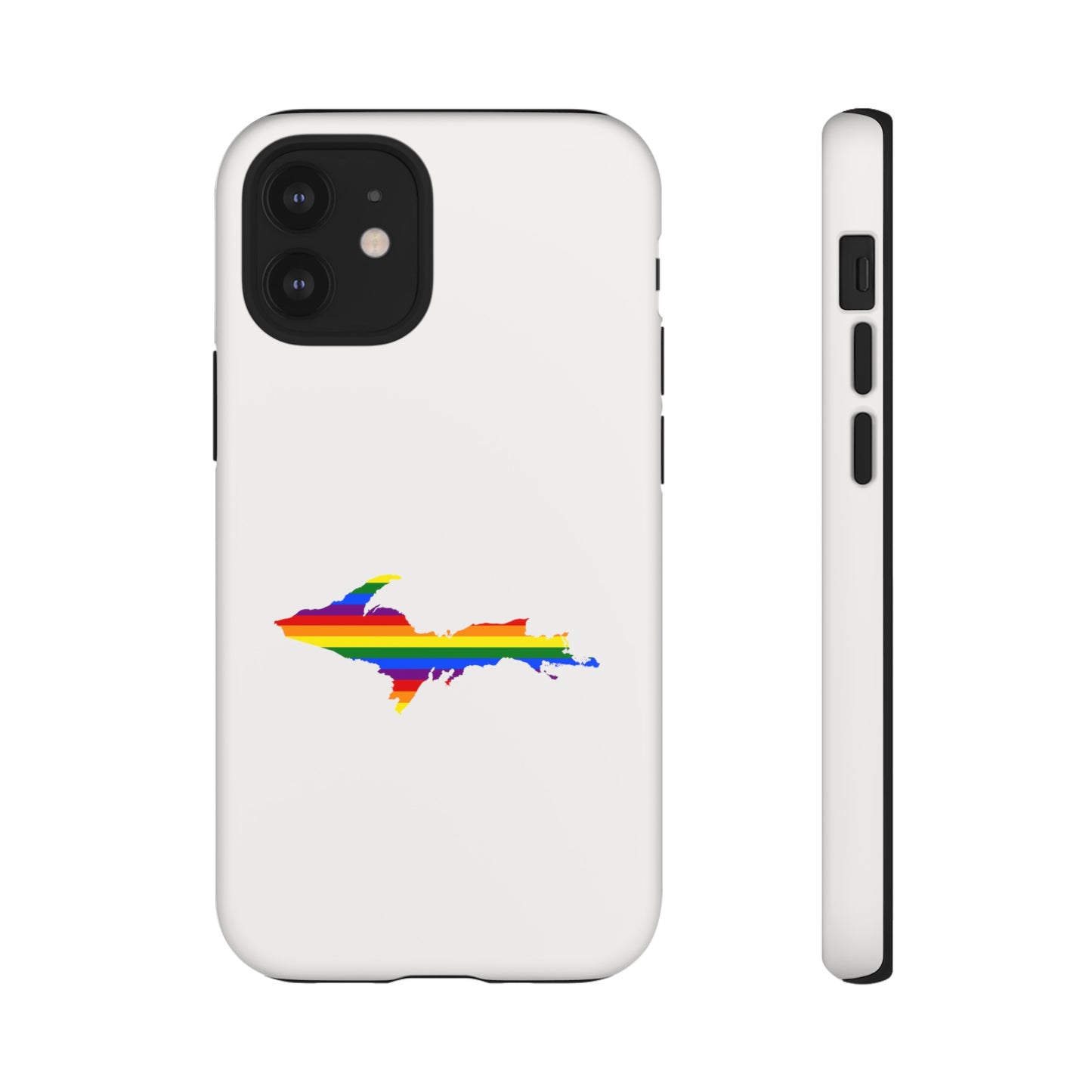 Michigan Upper Peninsula Tough Phone Case (Birch Bark White w/ UP Pride Flag Outline) | Apple iPhone