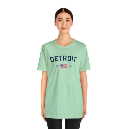 'Detroit EST 1701' T-Shirt (w/ USA Flag Outline) | Unisex Standard Fit