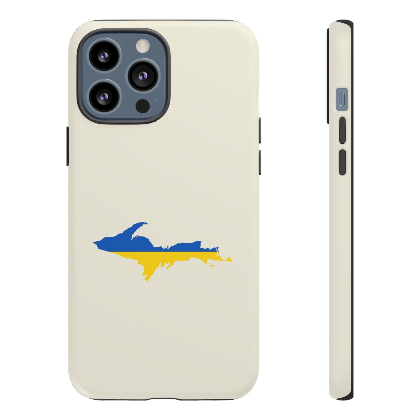 Michigan Upper Peninsula Tough Phone Case (Ivory Color w/ UP Ukraine Flag Outline) | Apple iPhone