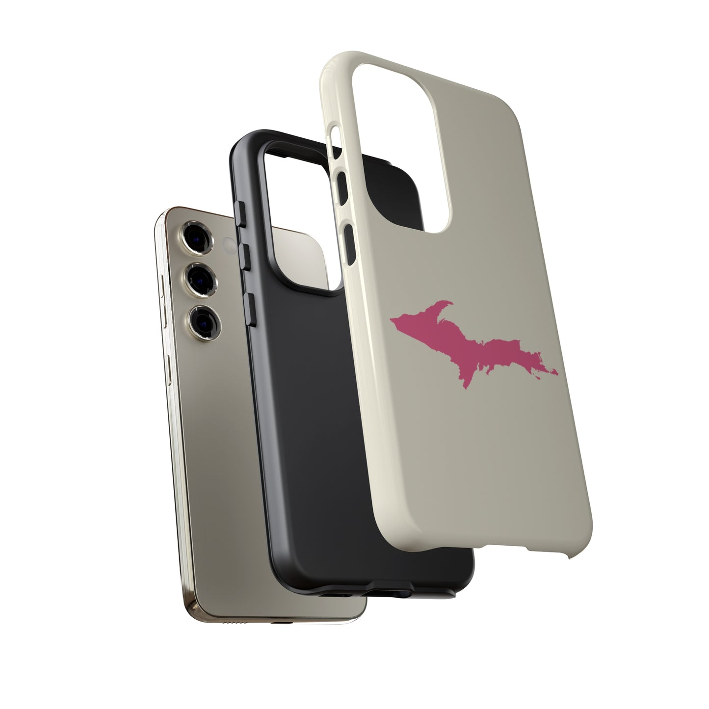 Michigan Upper Peninsula Tough Phone Case (Ivory Color w/ Pink UP Outline) | Samsung & Pixel Android