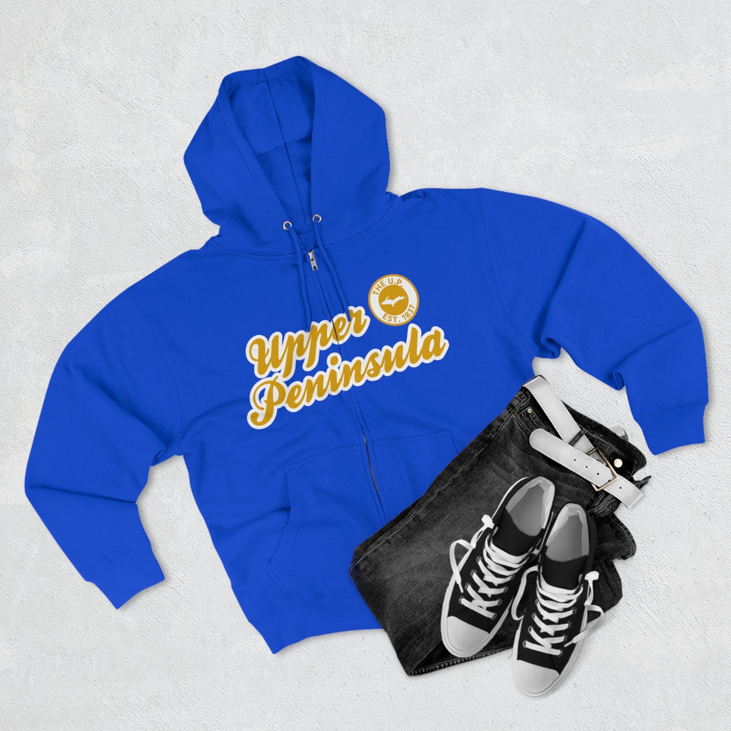 Upper Peninsula EST 1837' Hoodie (Gold Script Font) | Unisex Full Zip