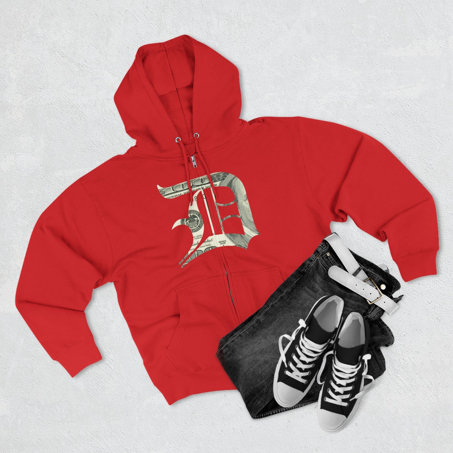 Detroit 'Old English D' Hoodie (Full-Body Benjamins Edition) | Unisex Full Zip