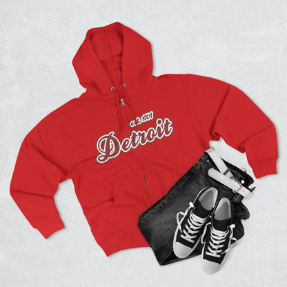 'Detroit EST 1701' Hoodie (Ore Dock Red Script Font) | Unisex Full Zip