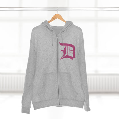 Detroit 'Old English D' Hoodie (Apple Blossom Pink) | Unisex Full Zip