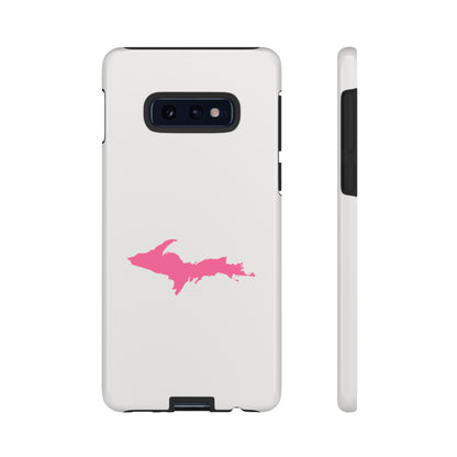 Michigan Upper Peninsula Tough Phone Case (Birch Bark White w/ Pink UP Outline) | Samsung & Pixel Android