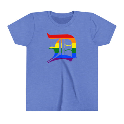 Detroit 'Old English D' T-Shirt (Rainbow Pride Edition) | Youth Short Sleeve