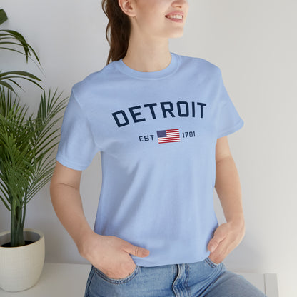 'Detroit EST 1701' T-Shirt (w/ USA Flag Outline) | Unisex Standard Fit