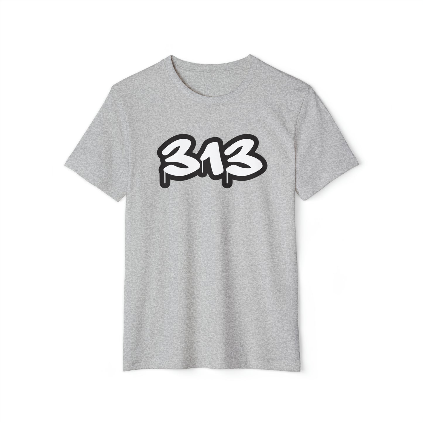 Detroit '313' T-Shirt (White/Black Tag Font) | Unisex Recycled Organic