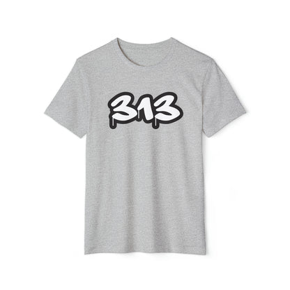 Detroit '313' T-Shirt (White/Black Tag Font) | Unisex Recycled Organic