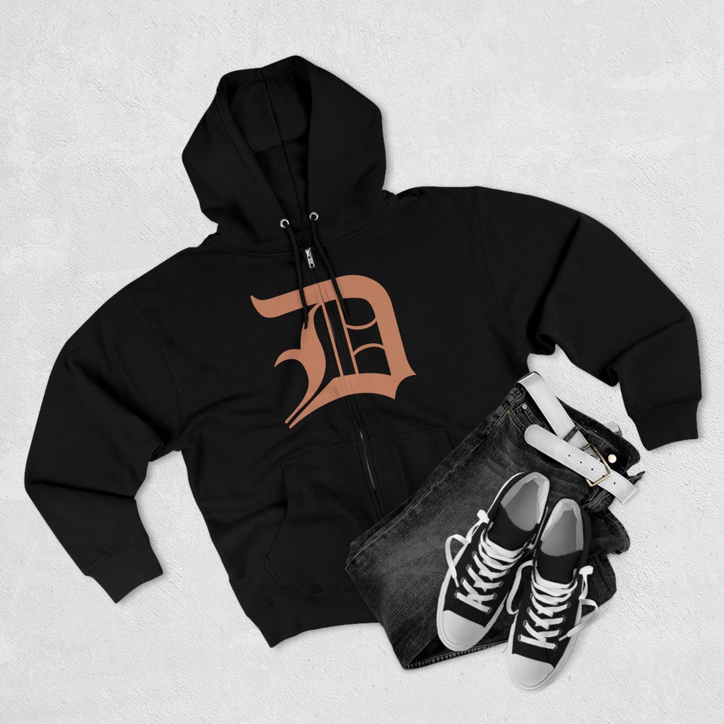 Detroit 'Old English D' Hoodie (Full-Body Copper Color) | Unisex Full Zip