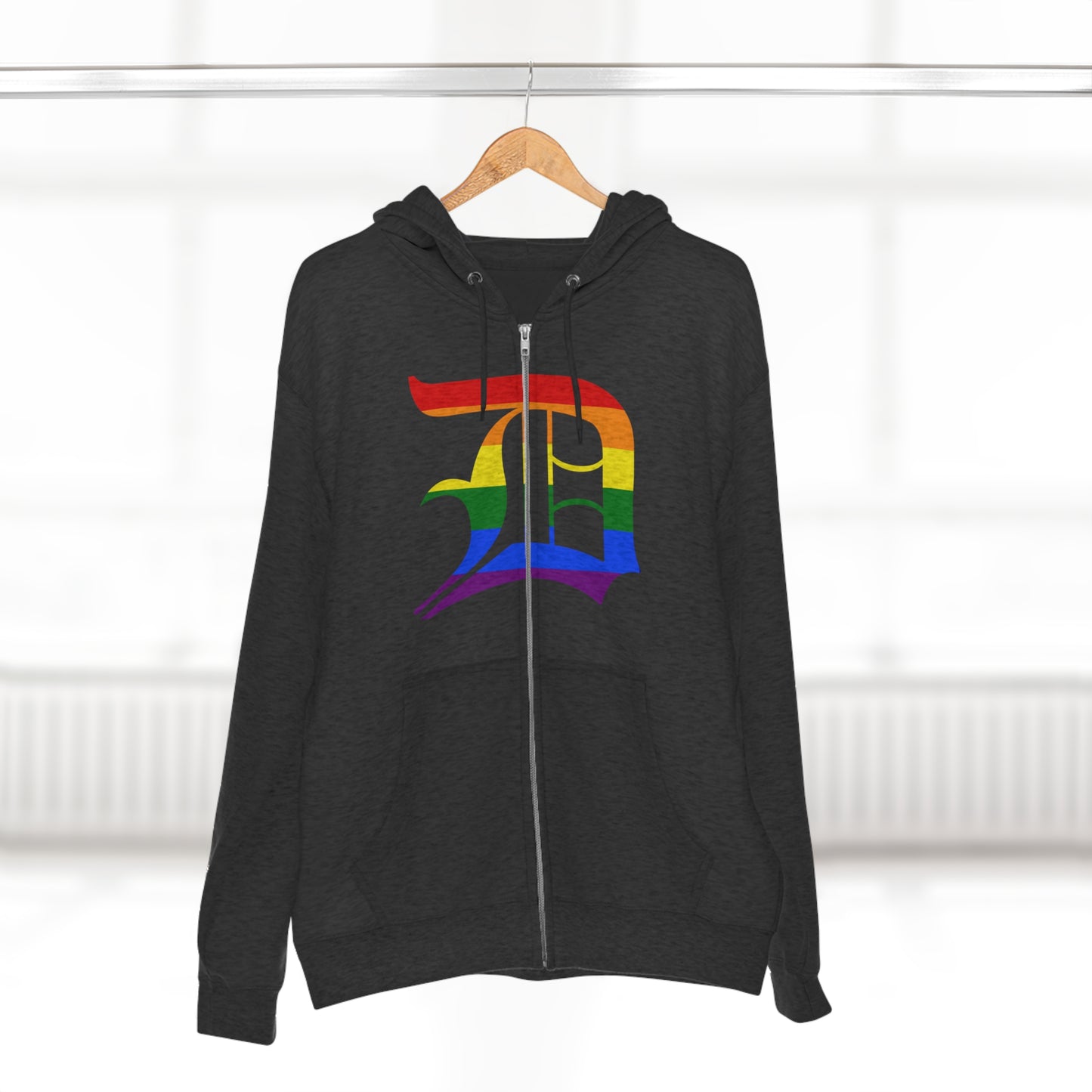 Detroit 'Old English D' Hoodie (Full-Body Rainbow Pride Edition) | Unisex Full Zip