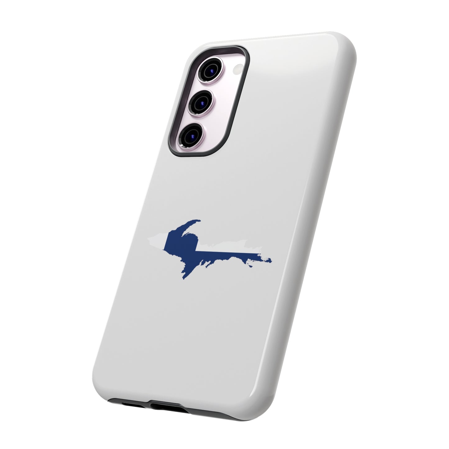 Michigan Upper Peninsula Tough Phone Case (Birch Bark White w/ UP Finland Flag Outline) | Samsung & Pixel Android