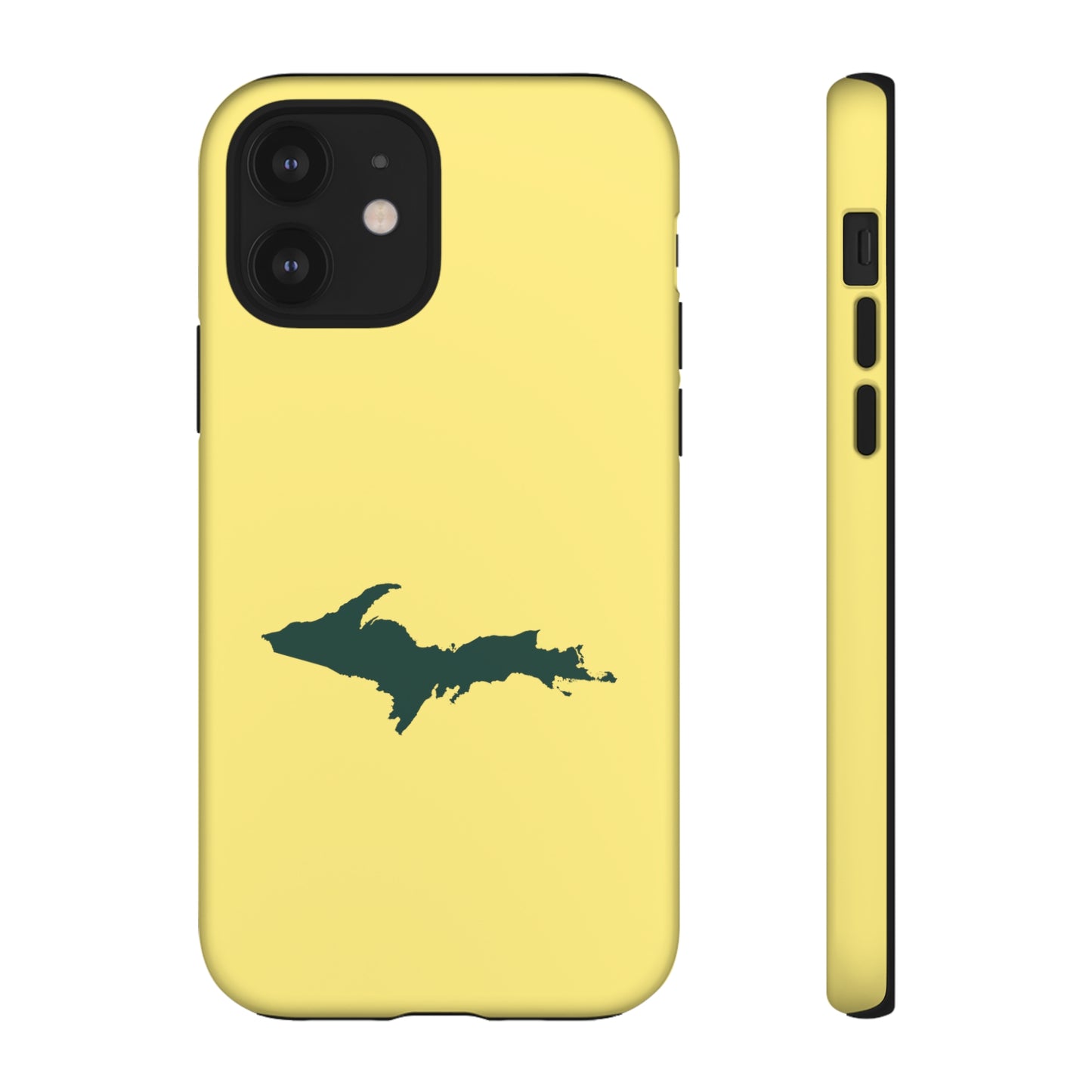 Michigan Upper Peninsula Tough Phone Case (Yellow Cherry Color w/ Green UP Outline) | Apple iPhone