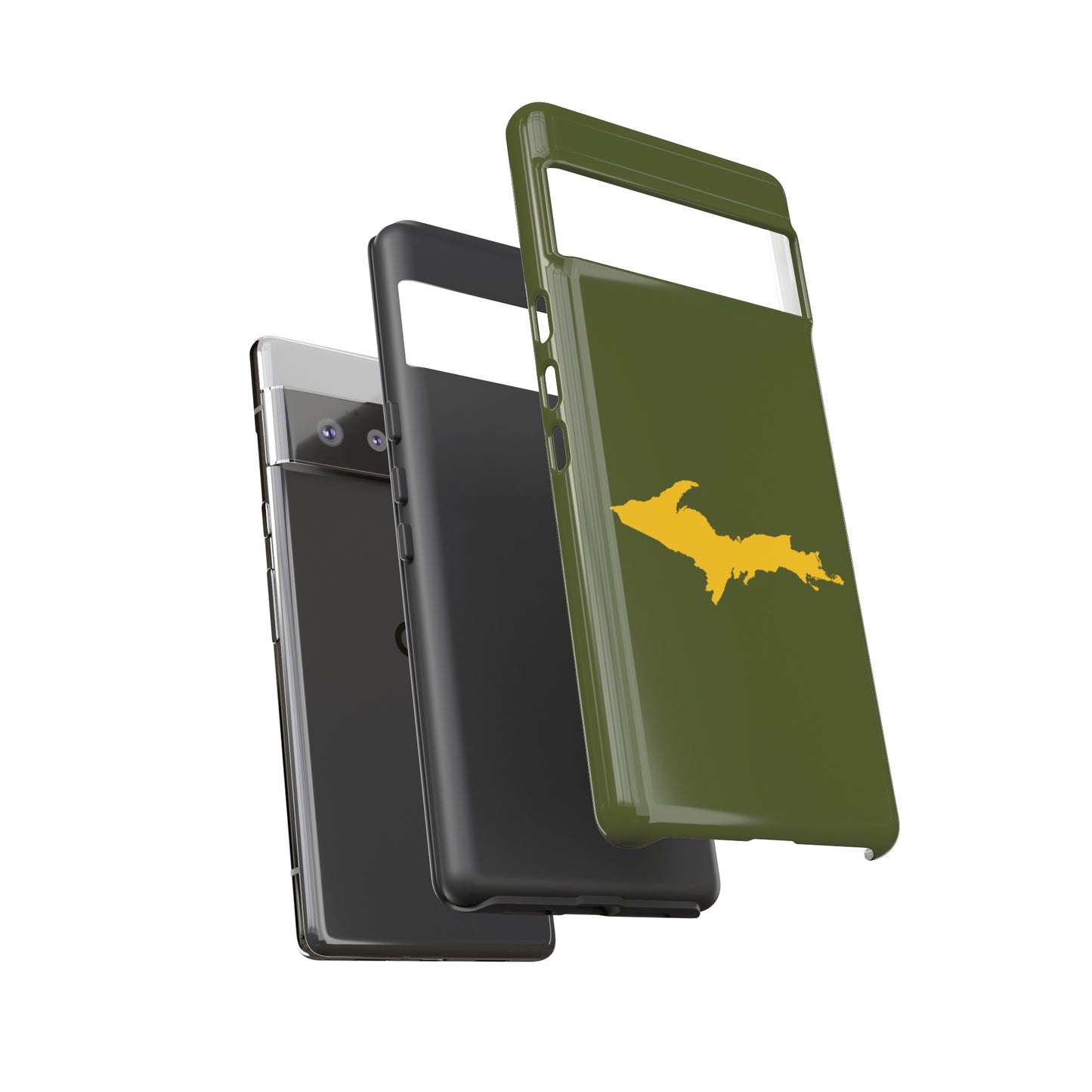 Michigan Upper Peninsula Tough Phone Case (Army Green w/ Gold UP Outline) | Samsung & Pixel Android