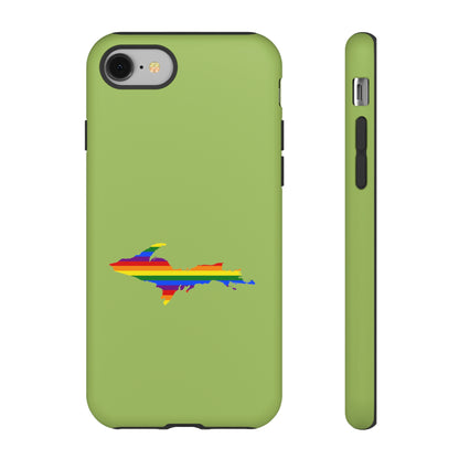 Michigan Upper Peninsula Tough Phone Case (Gooseberry Green w/ UP Pride Flag Outline) | Apple iPhone