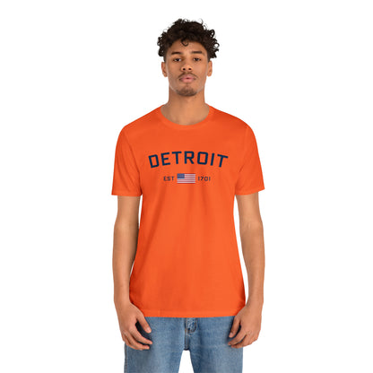 'Detroit EST 1701' T-Shirt (w/ USA Flag Outline) | Unisex Standard Fit