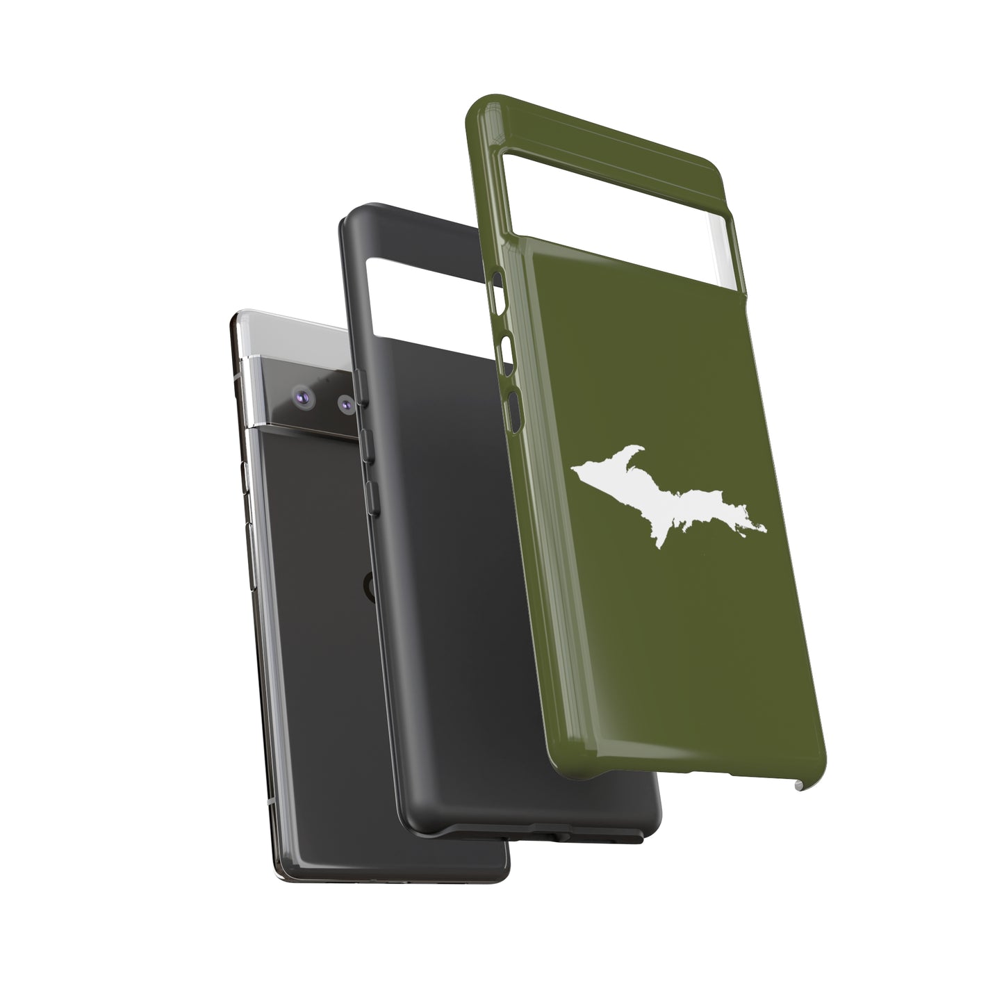 Michigan Upper Peninsula Tough Phone Case (Army Green w/ UP Outline) | Samsung & Pixel Android