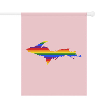 Michigan Upper Peninsula Home & Garden Flag (w/ UP Rainbow Pride Flag) | Pale Pink