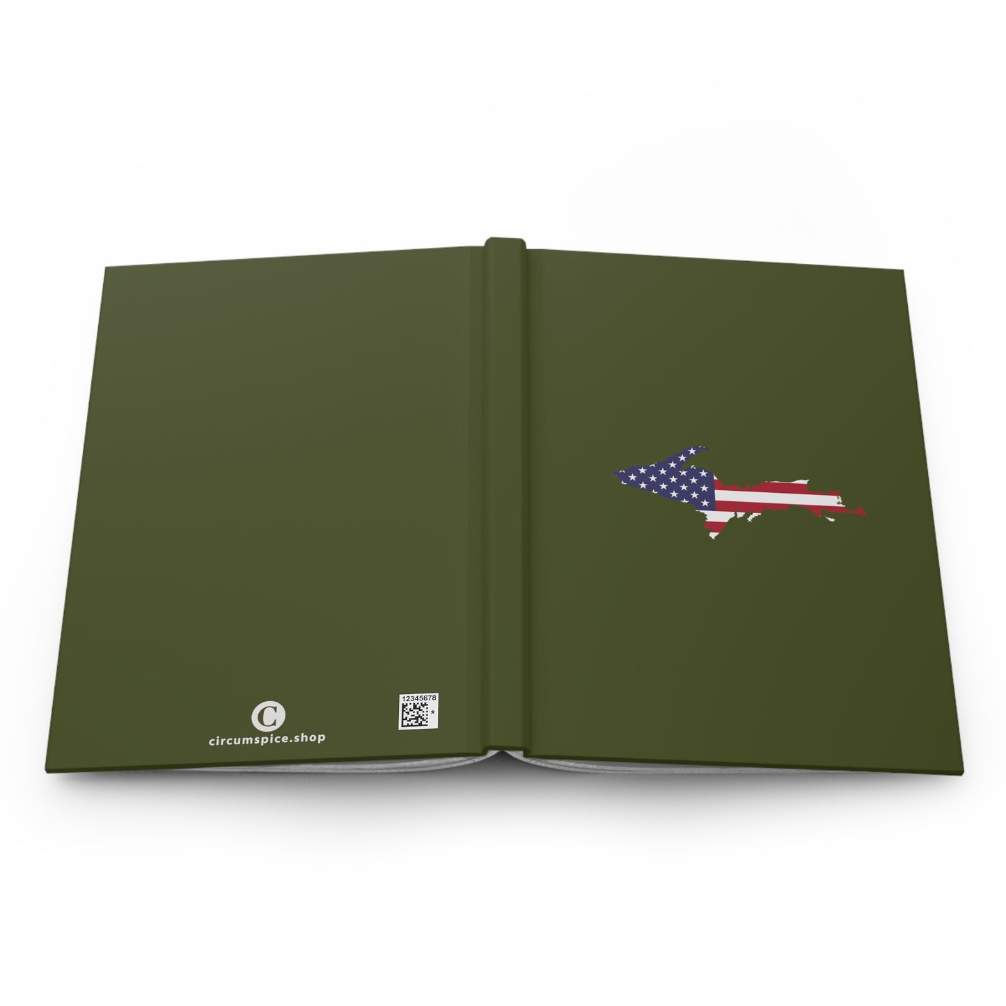 Michigan Upper Peninsula Hardcover Journal (w/ UP USA Flag) | Ruled - Army Green