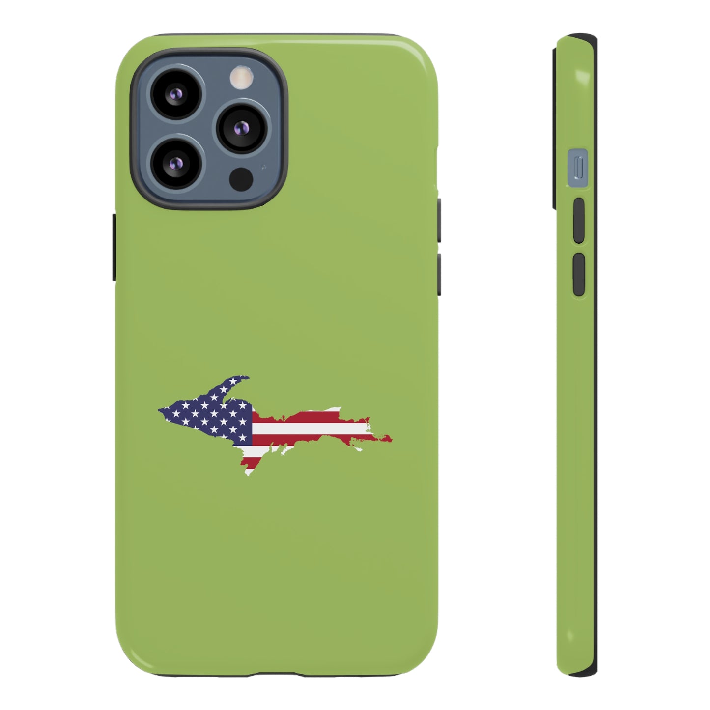 Michigan Upper Peninsula Tough Phone Case (Gooseberry Green w/ UP USA Flag Outline) | Apple iPhone