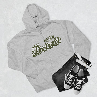 'Detroit EST 1701' Hoodie (Army Green Script Font) | Unisex Full Zip