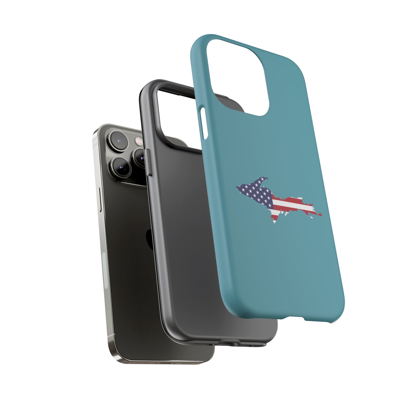 Michigan Upper Peninsula Tough Phone Case (Lake Huron Blue w/ UP USA Flag Outline) | Apple iPhone