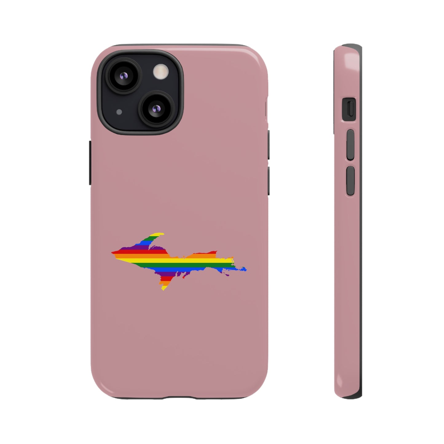 Michigan Upper Peninsula Tough Phone Case (Cherry Blossom Pink w/ UP Pride Flag Outline) | Apple iPhone