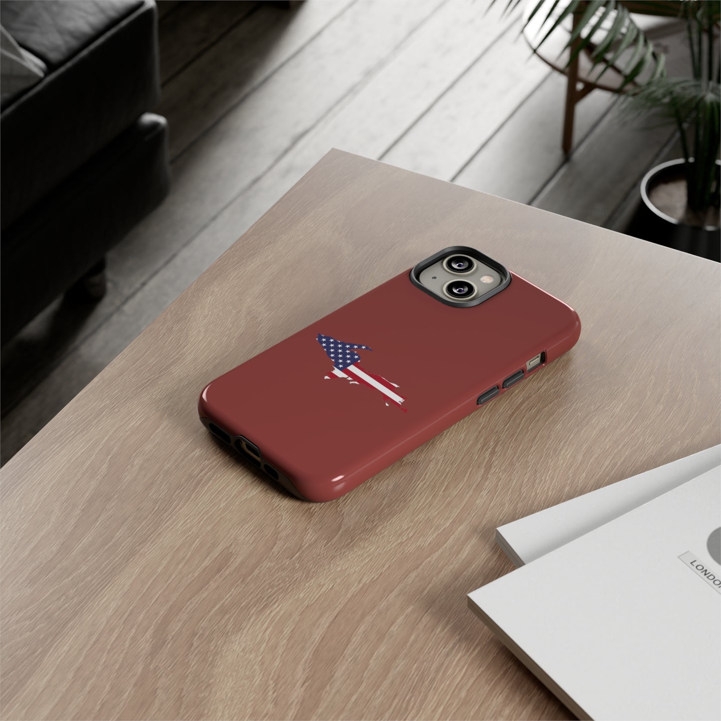 Michigan Upper Peninsula Tough Phone Case (Ore Dock Red w/ UP USA Flag Outline) | Apple iPhone