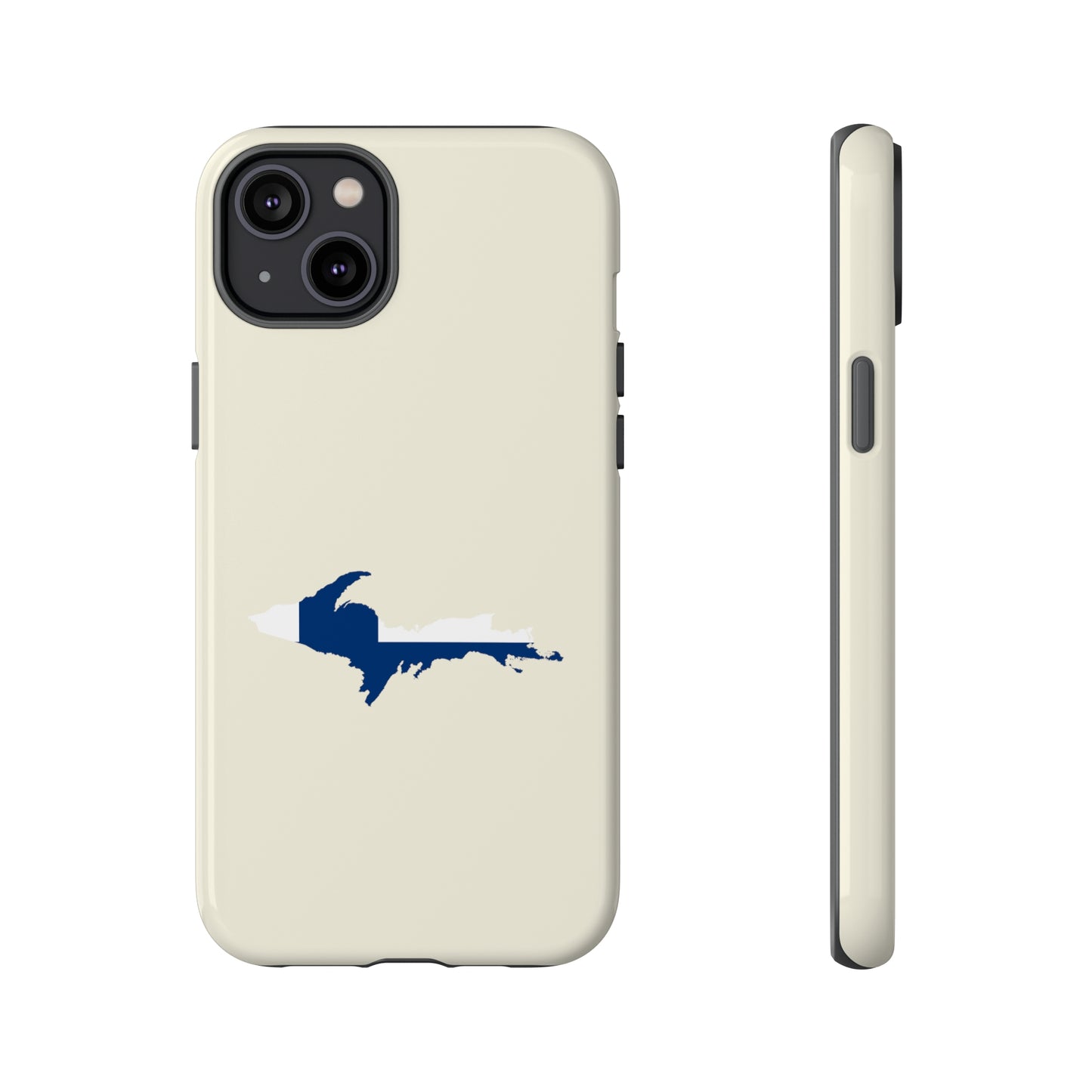 Michigan Upper Peninsula Tough Phone Case (Ivory Color w/ UP Finland Flag Outline) | Apple iPhone