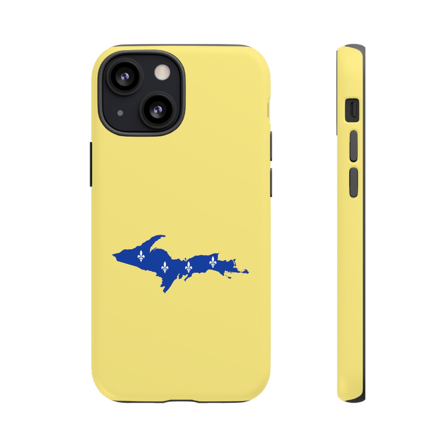 Michigan Upper Peninsula Tough Phone Case (Yellow Cherry Color w/ UP Quebec Flag Outline) | Apple iPhone