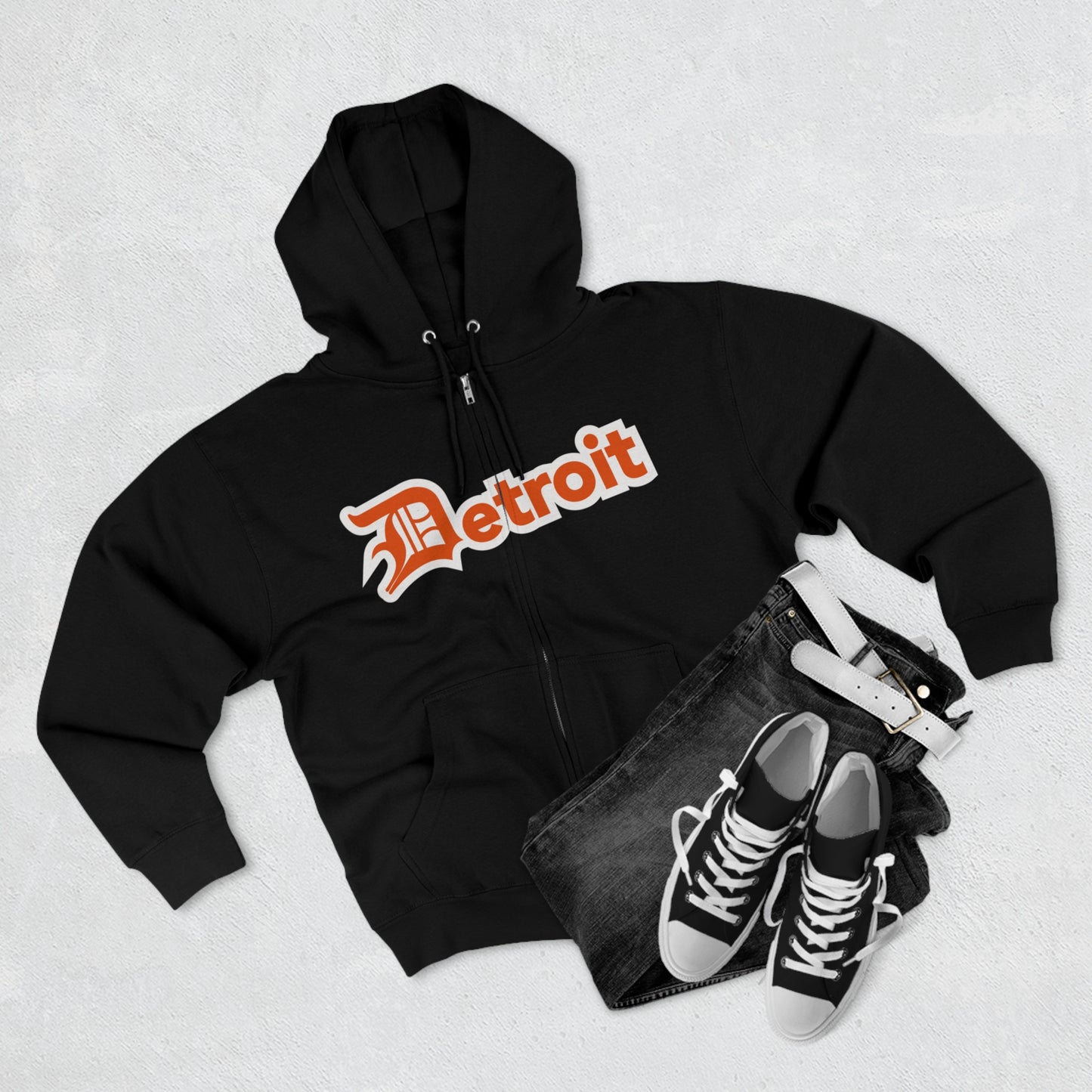 'Detroit' Hoodie (Maple Leaf Orange w/ Old English 'D') | Unisex Full Zip