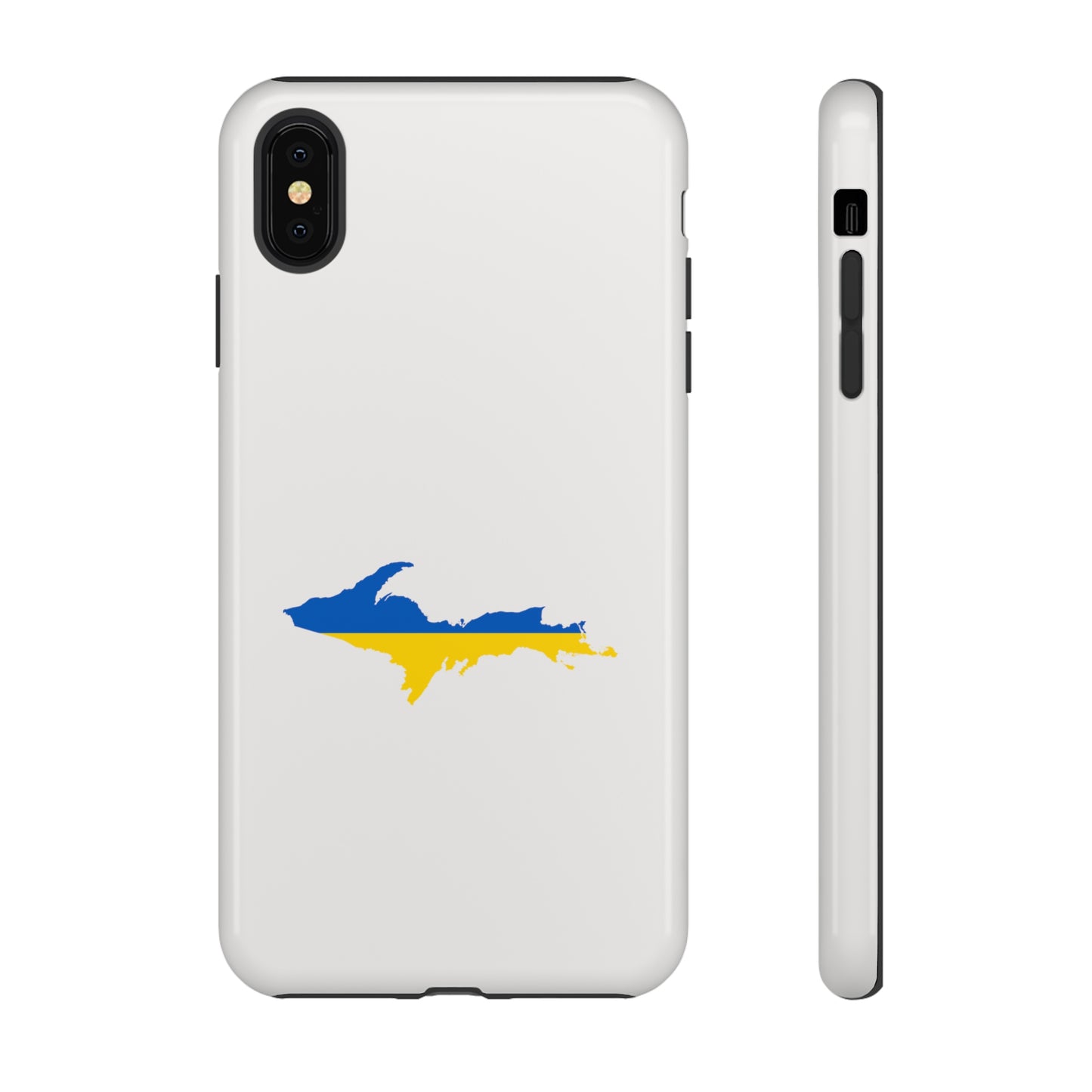 Michigan Upper Peninsula Tough Phone Case (Birch Bark White w/ UP Ukraine Flag Outline) | Apple iPhone