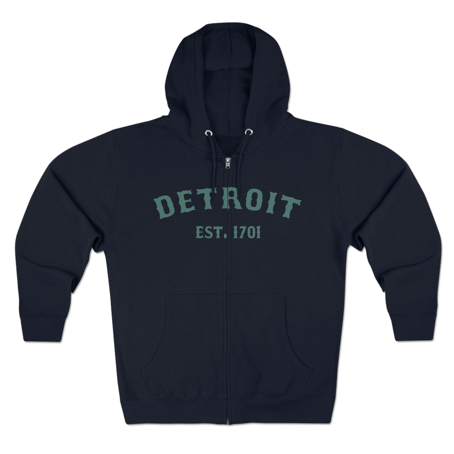 'Detroit EST. 1701' Hoodie (Copper Green Ballpark Font) | Unisex Full Zip