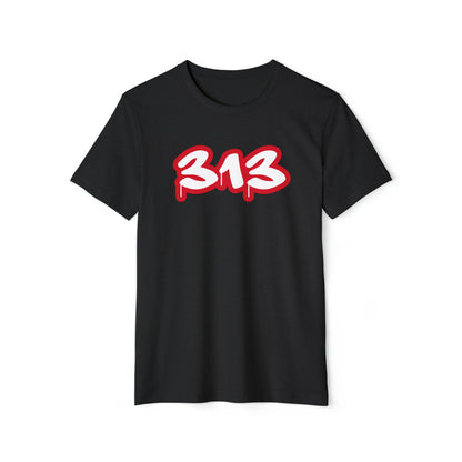 Detroit '313' T-Shirt (Aliform Red Tag Font) | Unisex Recycled Organic