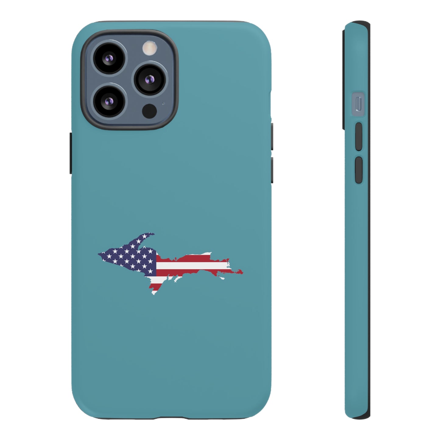 Michigan Upper Peninsula Tough Phone Case (Lake Huron Blue w/ UP USA Flag Outline) | Apple iPhone