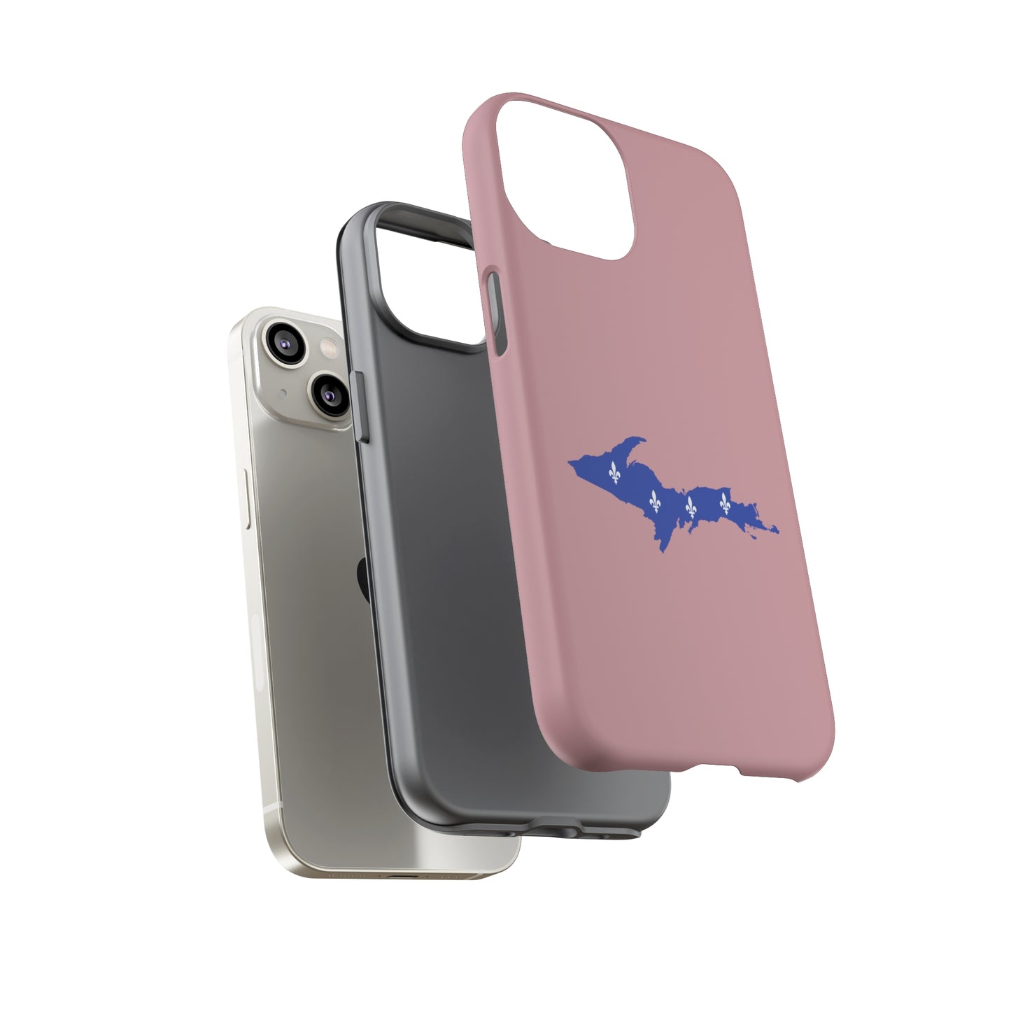 Michigan Upper Peninsula Tough Phone Case (Cherry Blossom Pink w/ UP Quebec Flag Outline) | Apple iPhone