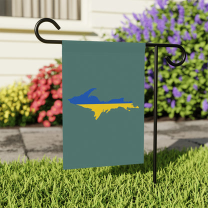 Michigan Upper Peninsula Home & Garden Flag (w/ UP Ukraine Flag) | Copper Green