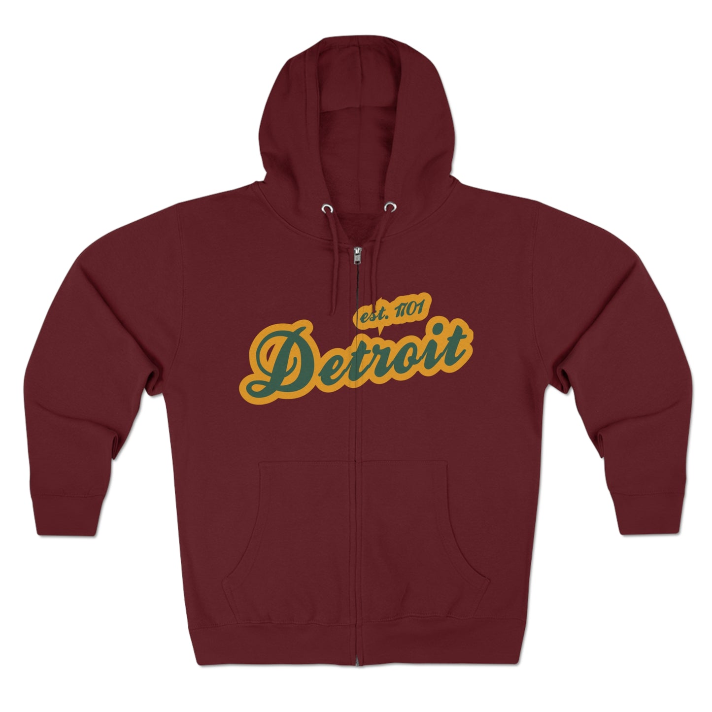 'Detroit EST 1701' Hoodie (Ginger Ale Green Script Font) | Unisex Full Zip