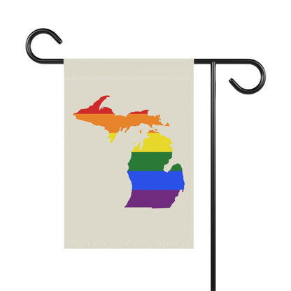 Michigan Rainbow Pride Garden Banner (w/ MI Outline) | Ivory White