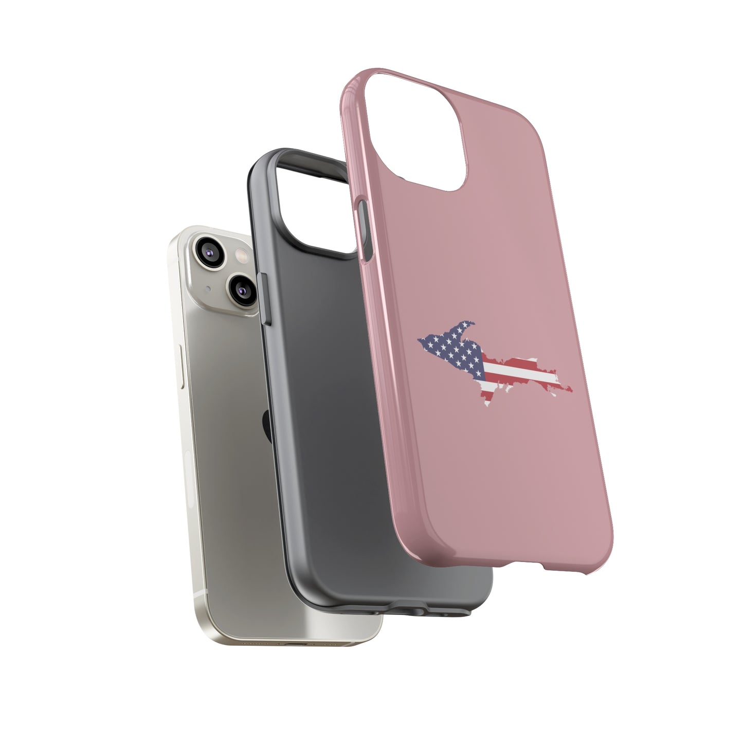 Michigan Upper Peninsula Tough Phone Case (Cherry Blossom Pink w/ UP USA Flag Outline) | Apple iPhone