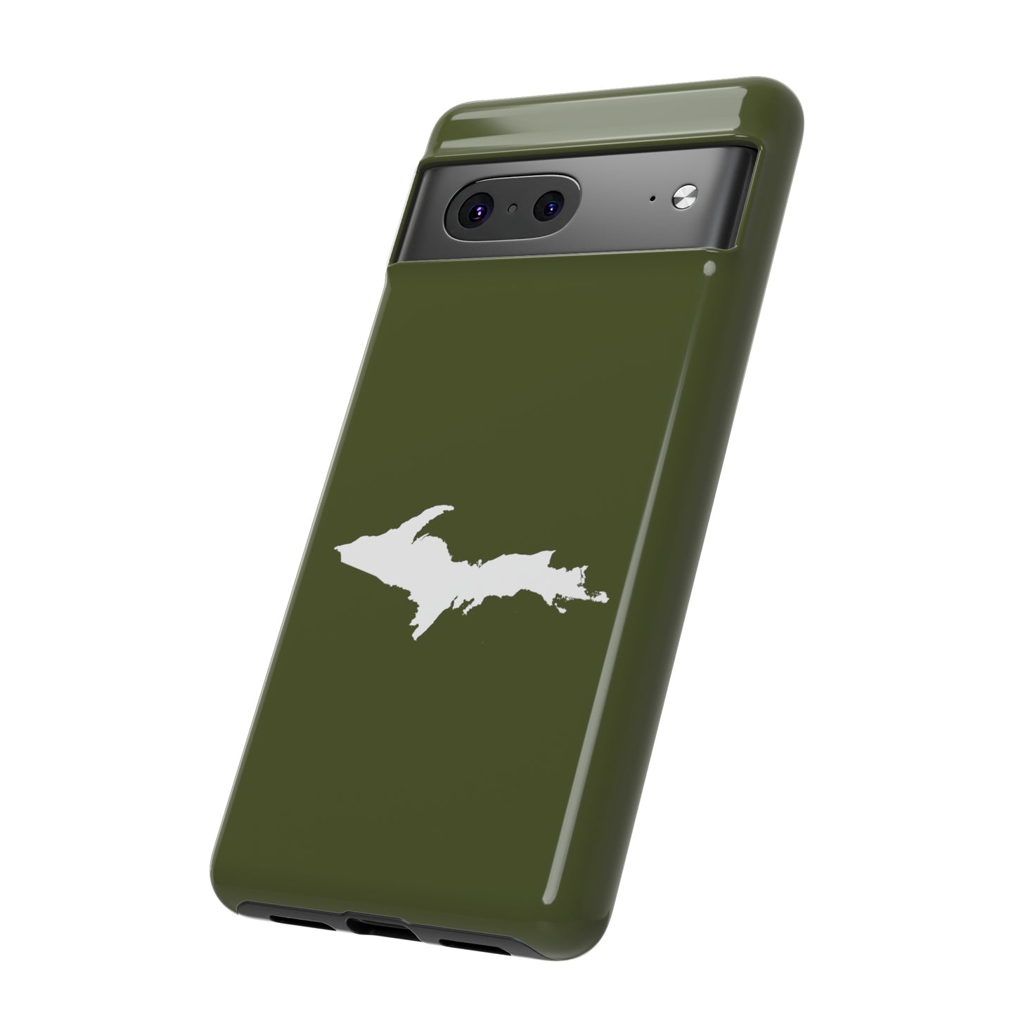 Michigan Upper Peninsula Tough Phone Case (Army Green w/ UP Outline) | Samsung & Pixel Android