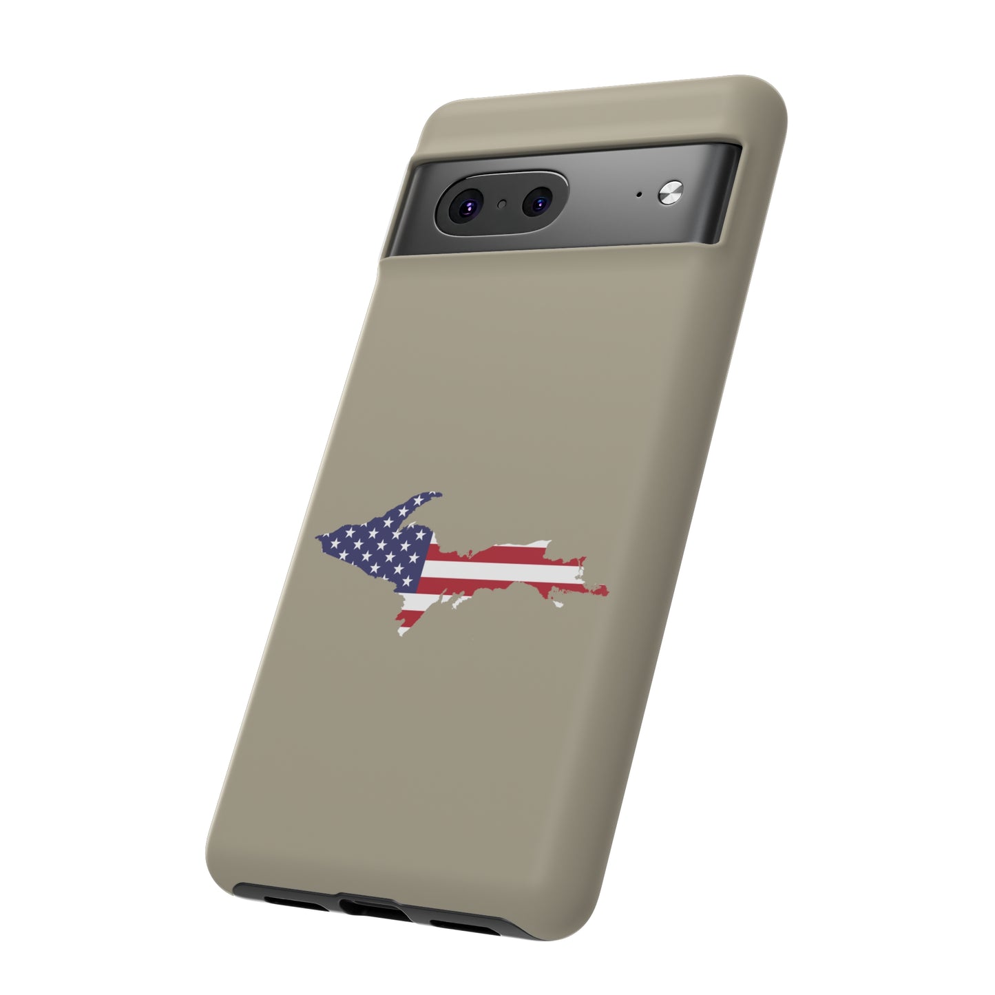 Michigan Upper Peninsula Tough Phone Case (Petoskey Stone Beige w/ UP USA Flag Outline) | Samsung & Pixel Android