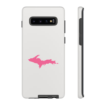 Michigan Upper Peninsula Tough Phone Case (Birch Bark White w/ Pink UP Outline) | Samsung & Pixel Android