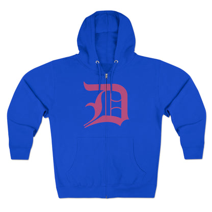 Detroit 'Old English D' Hoodie (Full-Body Apple Blossom Pink) | Unisex Full Zip