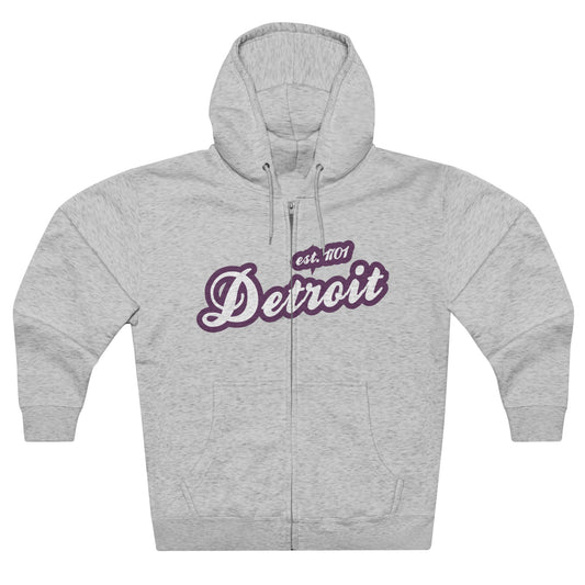 'Detroit EST 1701' Hoodie (Plum Script Font) | Unisex Full Zip