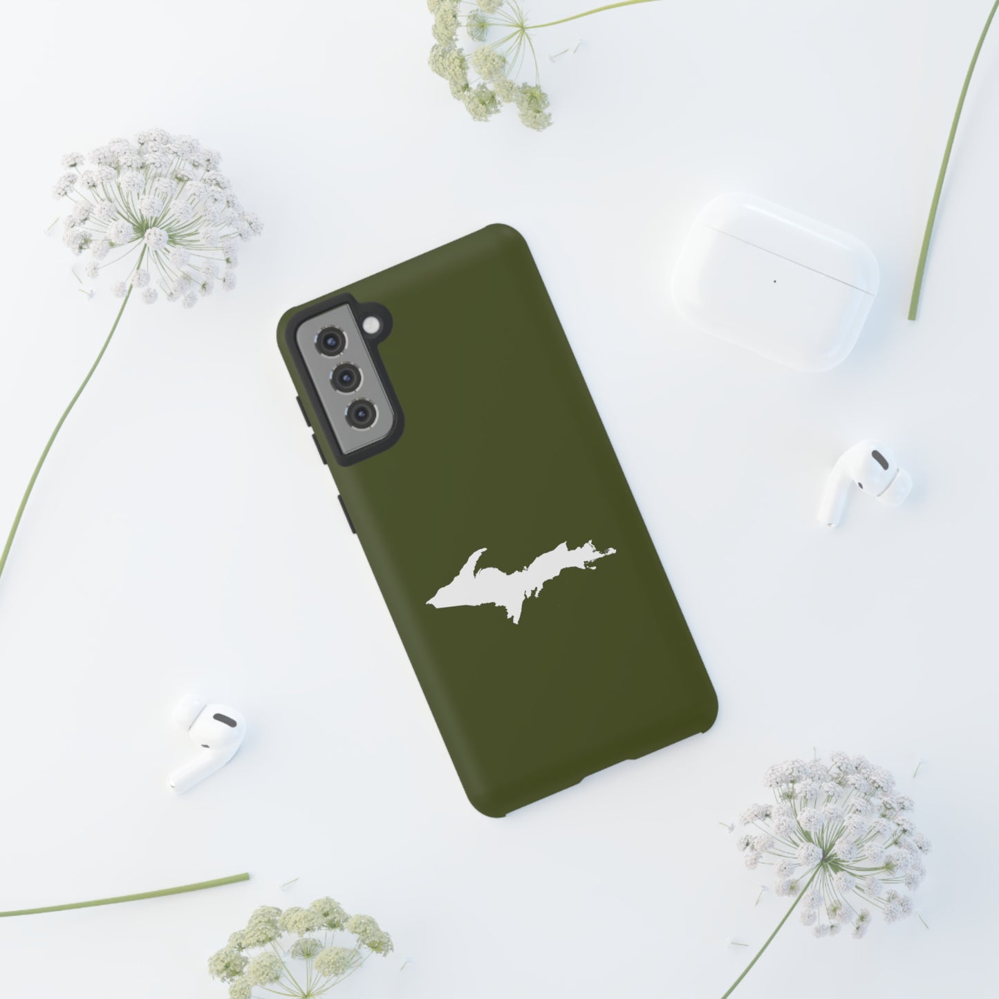 Michigan Upper Peninsula Tough Phone Case (Army Green w/ UP Outline) | Samsung & Pixel Android