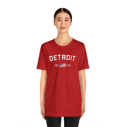 'Detroit EST 1701' T-Shirt (w/ USA Flag Outline) | Unisex Standard Fit