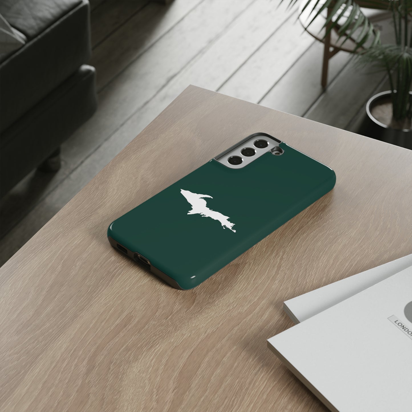 Michigan Upper Peninsula Tough Phone Case (Green w/ White UP Outline) | Samsung & Pixel Android